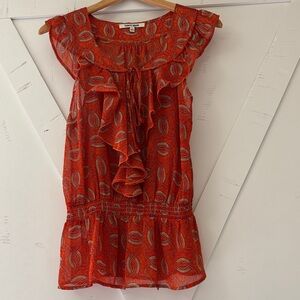 Womans Orange Ruffle Blouse